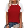 image:imageWIHOLL Womens Summer Tops Color Block Short Sleeve Raglan Shirts Spring Fashion Clothes Vacation OutfitsWhite Red