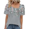 image:imageWIHOLL Womens Summer Tops Short Sleeve Shirts Square Neck Spring Outfits 2026 Fashion Clothing BlousesFloral Grey