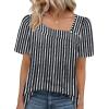image:imageWIHOLL Womens Summer Tops Short Sleeve Shirts Square Neck Spring Outfits 2026 Fashion Clothing BlousesStripes Black