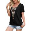 image:imageWIHOLL Womens Summer Tops Trendy 2 in 1 Blouses Short Sleeve Shirts Casual T Shirts Beach Vacation ClothesBlack Leopard Print