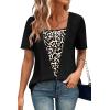 image:imageWIHOLL Womens Summer Tops Trendy 2 in 1 Blouses Short Sleeve Shirts Casual T Shirts Beach Vacation ClothesBlack Leopard Print