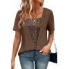 image:imageWIHOLL Womens Summer Tops Trendy 2 in 1 Blouses Short Sleeve Shirts Casual T Shirts Beach Vacation ClothesBrown Leopard Print