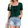 image:imageWIHOLL Womens Summer Tops Trendy 2 in 1 Blouses Short Sleeve Shirts Casual T Shirts Beach Vacation ClothesDark Green