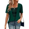 image:imageWIHOLL Womens Summer Tops Trendy 2 in 1 Blouses Short Sleeve Shirts Casual T Shirts Beach Vacation ClothesDark Green