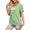 image:imageWIHOLL Womens Summer Tops Trendy 2 in 1 Blouses Short Sleeve Shirts Casual T Shirts Beach Vacation ClothesGreen Floral