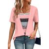 image:imageWIHOLL Womens Summer Tops Trendy 2 in 1 Blouses Short Sleeve Shirts Casual T Shirts Beach Vacation ClothesPink Stripe