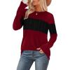 image:imageWIHOLL Womens Sweaters Trendy Color Block Tops Long Sleeve Shirts Fall Outfits Early Fall Fashion 2025 Winter ClothingRed Black