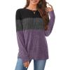 image:imageWIHOLL Womens Sweaters Trendy Color Block Tops Long Sleeve Shirts Fall Outfits Early Fall Fashion 2025 Winter ClothingUnique Grey Purple