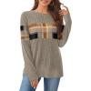 image:imageWIHOLL Womens Sweaters Trendy Color Block Tops Long Sleeve Shirts Fall Outfits Early Fall Fashion 2025 Winter ClothingUnique Plaid Brown
