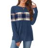 image:imageWIHOLL Womens Sweaters Trendy Color Block Tops Long Sleeve Shirts Fall Outfits Early Fall Fashion 2025 Winter ClothingUnique Plaid Navy
