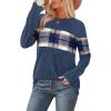 image:imageWIHOLL Womens Sweaters Trendy Color Block Tops Long Sleeve Shirts Fall Outfits Early Fall Fashion 2025 Winter ClothingUnique Plaid Navy