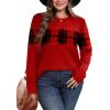 image:imageWIHOLL Womens Sweaters Trendy Color Block Tops Long Sleeve Shirts Fall Outfits Early Fall Fashion 2025 Winter ClothingUnique Plaid Red