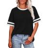 image:imageWIHOLL Womens T Shirts Loose Fit Short Sleeve Tees Crew Neck Color Block Summer Tops 2026 Fashion02  Black