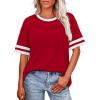 image:imageWIHOLL Womens T Shirts Loose Fit Short Sleeve Tees Crew Neck Color Block Summer Tops 2026 Fashion03  Red2