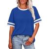 image:imageWIHOLL Womens T Shirts Loose Fit Short Sleeve Tees Crew Neck Color Block Summer Tops 2026 Fashion04  Blue