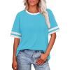 image:imageWIHOLL Womens T Shirts Loose Fit Short Sleeve Tees Crew Neck Color Block Summer Tops 2026 Fashion04  Sky Blue