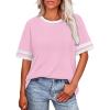 image:imageWIHOLL Womens T Shirts Loose Fit Short Sleeve Tees Crew Neck Color Block Summer Tops 2026 Fashion05  Light Pink