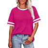 image:imageWIHOLL Womens T Shirts Loose Fit Short Sleeve Tees Crew Neck Color Block Summer Tops 2026 Fashion05  Pink