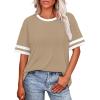 image:imageWIHOLL Womens T Shirts Loose Fit Short Sleeve Tees Crew Neck Color Block Summer Tops 2026 Fashion07  Khaki