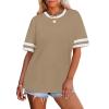 image:imageWIHOLL Womens T Shirts Loose Fit Short Sleeve Tees Crew Neck Color Block Summer Tops 2026 Fashion07  Khaki