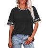 image:imageWIHOLL Womens T Shirts Loose Fit Short Sleeve Tees Crew Neck Color Block Summer Tops 2026 FashionBlack Leopard Color Block