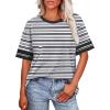 image:imageWIHOLL Womens T Shirts Loose Fit Short Sleeve Tees Crew Neck Color Block Summer Tops 2026 FashionBlack and Gray Striped