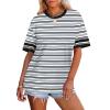 image:imageWIHOLL Womens T Shirts Loose Fit Short Sleeve Tees Crew Neck Color Block Summer Tops 2026 FashionBlack and Gray Striped