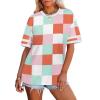 image:imageWIHOLL Womens T Shirts Loose Fit Short Sleeve Tees Crew Neck Color Block Summer Tops 2026 FashionBlue and Pink Color Block