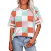 image:imageWIHOLL Womens T Shirts Loose Fit Short Sleeve Tees Crew Neck Color Block Summer Tops 2026 FashionBlue and Pink Color Block