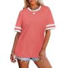image:imageWIHOLL Womens T Shirts Loose Fit Short Sleeve Tees Crew Neck Color Block Summer Tops 2026 FashionCoral