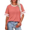 image:imageWIHOLL Womens T Shirts Loose Fit Short Sleeve Tees Crew Neck Color Block Summer Tops 2026 FashionCoral