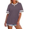 image:imageWIHOLL Womens T Shirts Loose Fit Short Sleeve Tees Crew Neck Color Block Summer Tops 2026 FashionGray Purple