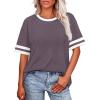 image:imageWIHOLL Womens T Shirts Loose Fit Short Sleeve Tees Crew Neck Color Block Summer Tops 2026 FashionGray Purple