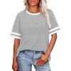 image:imageWIHOLL Womens T Shirts Loose Fit Short Sleeve Tees Crew Neck Color Block Summer Tops 2026 FashionLight Grey