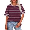 image:imageWIHOLL Womens T Shirts Loose Fit Short Sleeve Tees Crew Neck Color Block Summer Tops 2026 FashionPurplered Striped