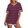 image:imageWIHOLL Womens T Shirts Loose Fit Short Sleeve Tees Crew Neck Color Block Summer Tops 2026 FashionPurplered Striped