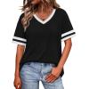 image:imageWIHOLL Womens T Shirts Loose Fit Short Sleeve Tees V Neck Color Block Summer Tops 2026 Fashion S4XL01  Black