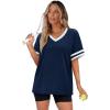 image:imageWIHOLL Womens T Shirts Loose Fit Short Sleeve Tees V Neck Color Block Summer Tops 2026 Fashion S4XL01  Blue