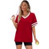 image:imageWIHOLL Womens T Shirts Loose Fit Short Sleeve Tees V Neck Color Block Summer Tops 2026 Fashion S4XL01  Red