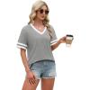 image:imageWIHOLL Womens T Shirts Loose Fit Short Sleeve Tees V Neck Color Block Summer Tops 2026 Fashion S4XL02  Grey