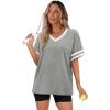 image:imageWIHOLL Womens T Shirts Loose Fit Short Sleeve Tees V Neck Color Block Summer Tops 2026 Fashion S4XL02  Grey