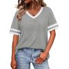 image:imageWIHOLL Womens T Shirts Loose Fit Short Sleeve Tees V Neck Color Block Summer Tops 2026 Fashion S4XL02  Grey