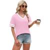 image:imageWIHOLL Womens T Shirts Loose Fit Short Sleeve Tees V Neck Color Block Summer Tops 2026 Fashion S4XL03  Pink
