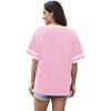 image:imageWIHOLL Womens T Shirts Loose Fit Short Sleeve Tees V Neck Color Block Summer Tops 2026 Fashion S4XL03  Pink