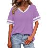 image:imageWIHOLL Womens T Shirts Loose Fit Short Sleeve Tees V Neck Color Block Summer Tops 2026 Fashion S4XL03  Purple
