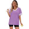 image:imageWIHOLL Womens T Shirts Loose Fit Short Sleeve Tees V Neck Color Block Summer Tops 2026 Fashion S4XL03  Purple