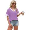 image:imageWIHOLL Womens T Shirts Loose Fit Short Sleeve Tees V Neck Color Block Summer Tops 2026 Fashion S4XL03  Purple