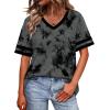 image:imageWIHOLL Womens T Shirts Loose Fit Short Sleeve Tees V Neck Color Block Summer Tops 2026 Fashion S4XL04  Grey Tie Dye