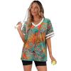 image:imageWIHOLL Womens T Shirts Loose Fit Short Sleeve Tees V Neck Color Block Summer Tops 2026 Fashion S4XL04  Hawaii Orange Blue