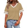 image:imageWIHOLL Womens T Shirts Loose Fit Short Sleeve Tees V Neck Color Block Summer Tops 2026 Fashion S4XL04  Khaki